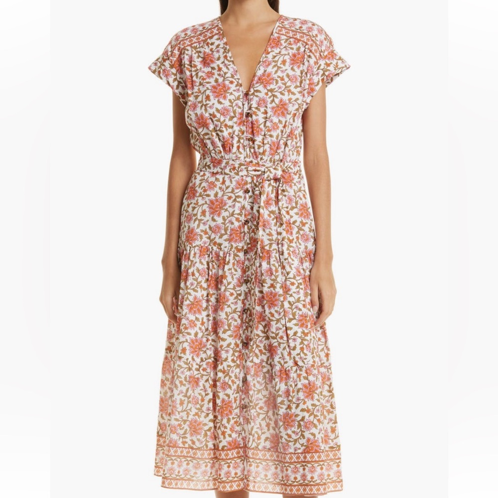Veronica Beard Lexington Floral cotton Dress in Pink, Orange and White